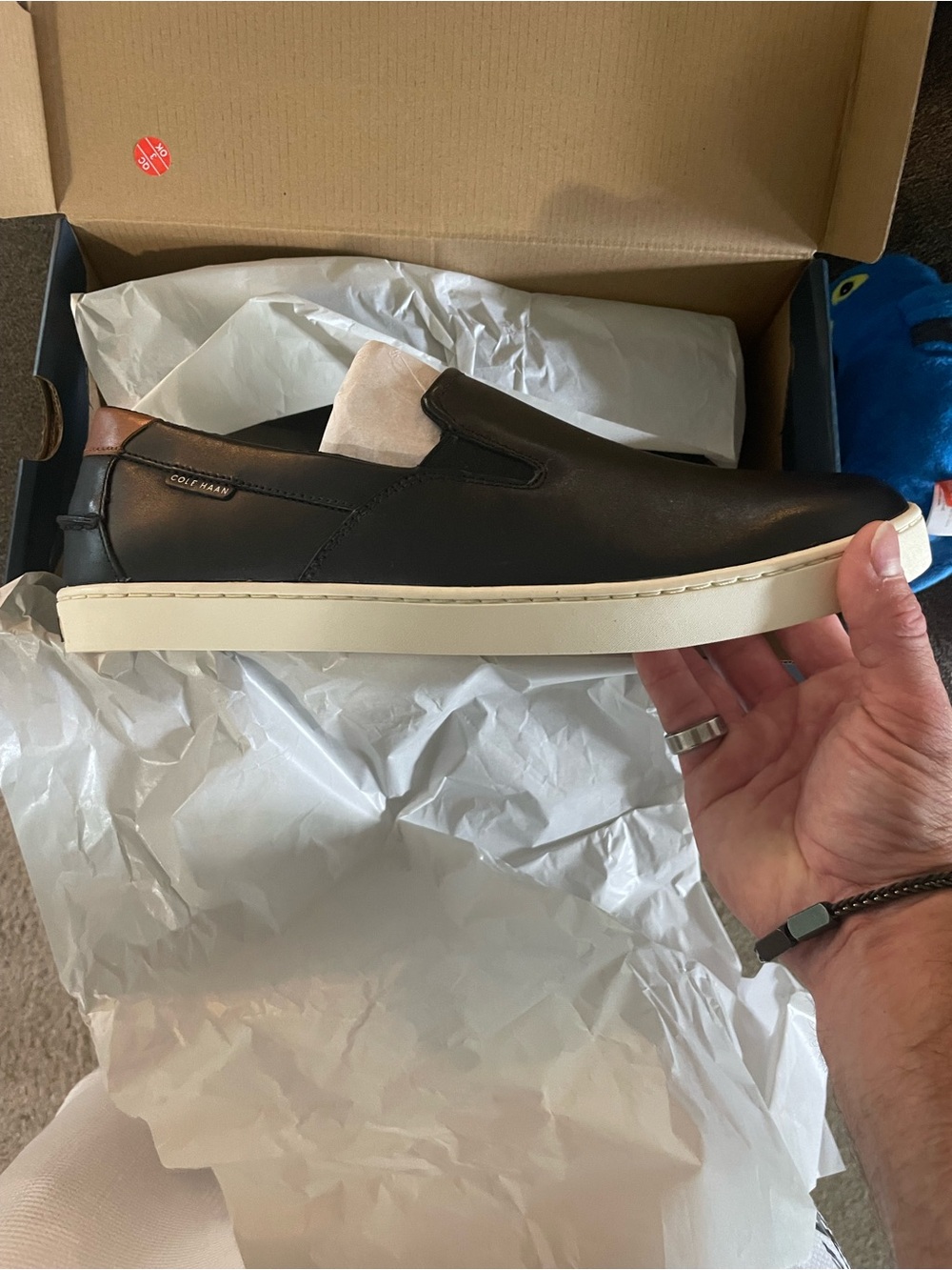 Cole Haan Black Leather Slip-On with Cream Sole